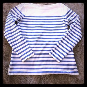 Striped boat neck long sleeve tee.